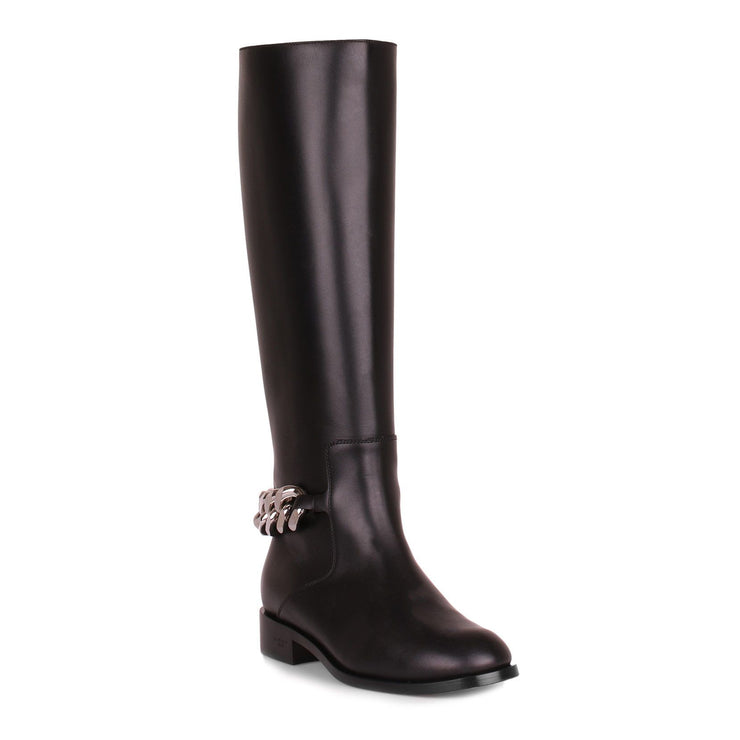 Black leather chain boot