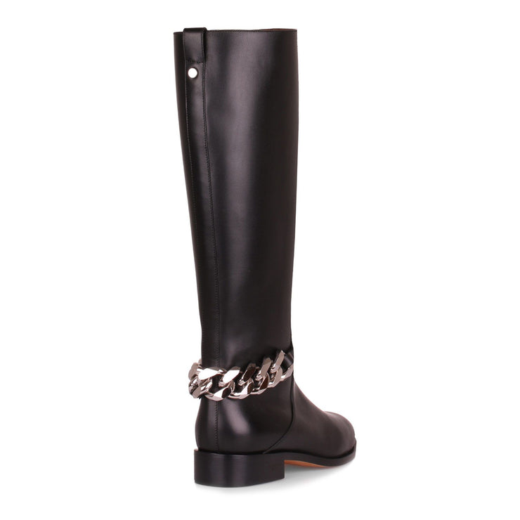 Black leather chain boot