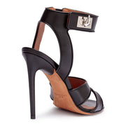 Black leather shark-lock sandals