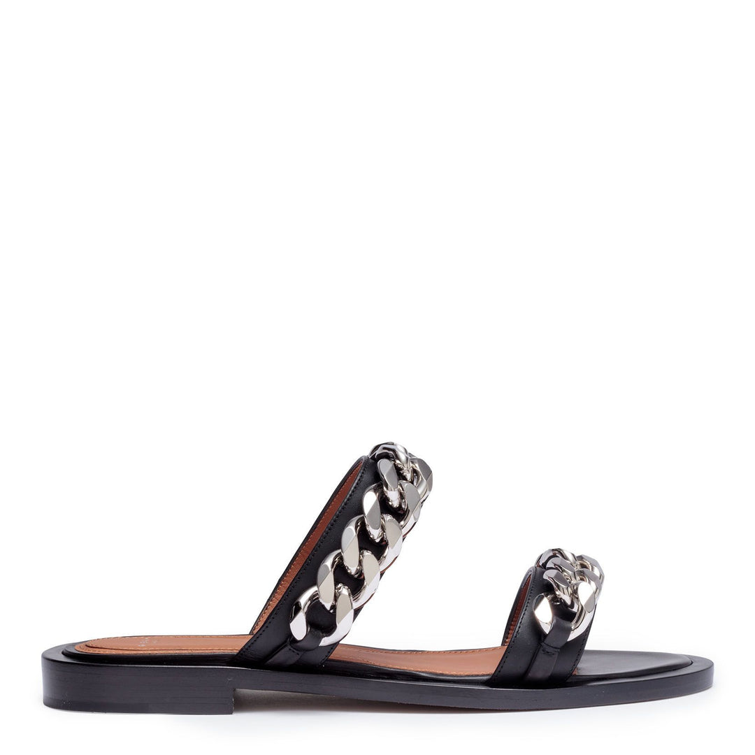 サンダル・ミュール GIVENCHY FW21 SQUARED LOAFERS (BE2010E12T_001) Givenchy Black Leather Silver Toned Chain Mules Flat Shoe