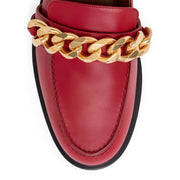 Dark red leather chain loafers