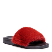 Dark red mink slide flats