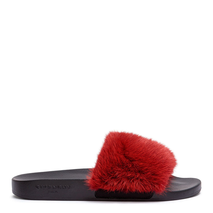 Dark red mink slide flats