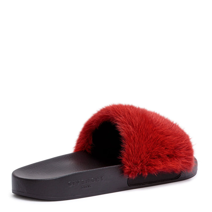 Dark red mink slide flats