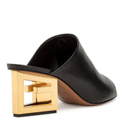Black leather Triangle mules