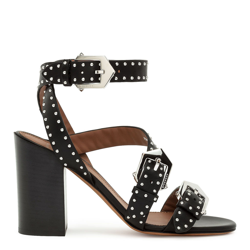 Givenchy Elegant black leather stacked heel sandals Savannahs