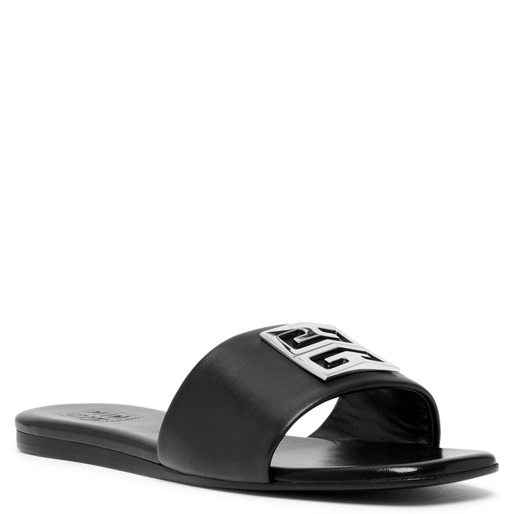4G black and silver flat sandals