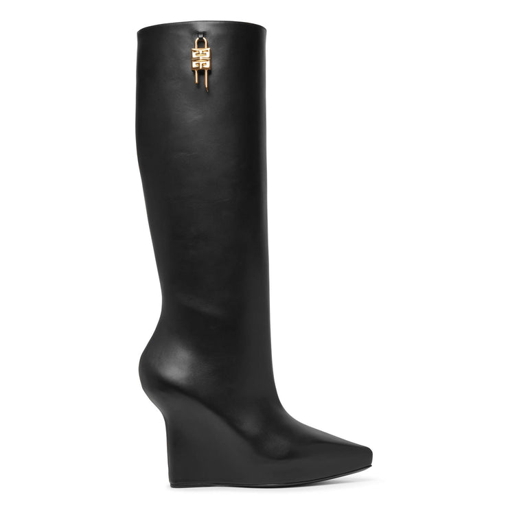 G lock black leather wedge high boots