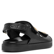 4G strap flat black leather sandals