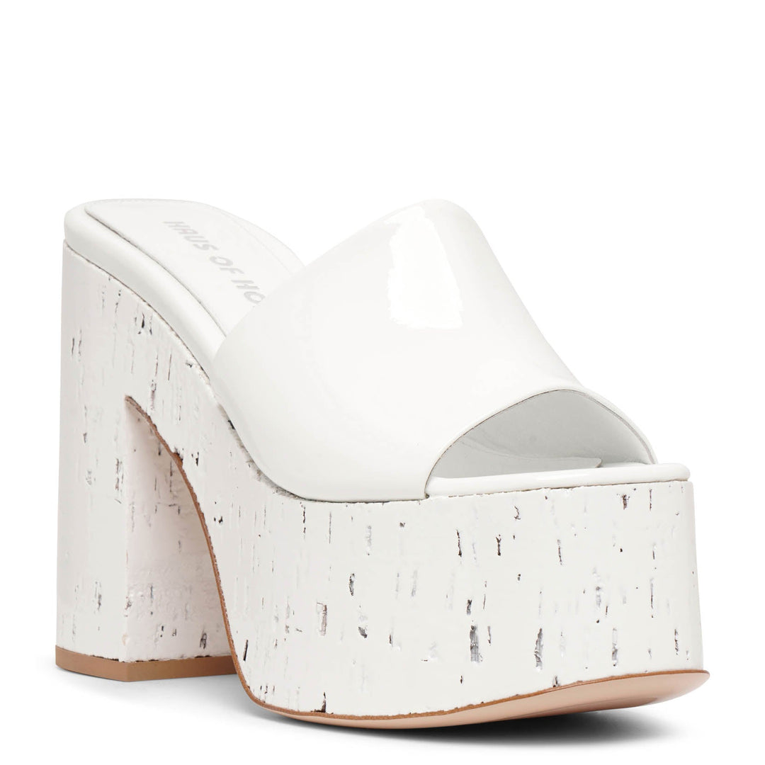 Haus of Honey | Lacquer Doll white patent platform mules