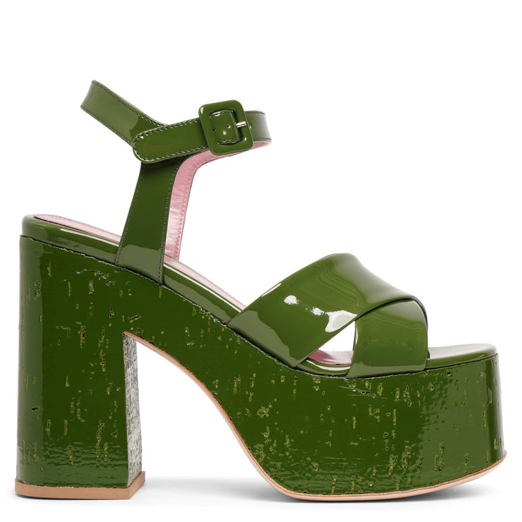Lacquer Doll dark green patent platform sandals