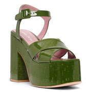 Lacquer Doll dark green patent platform sandals