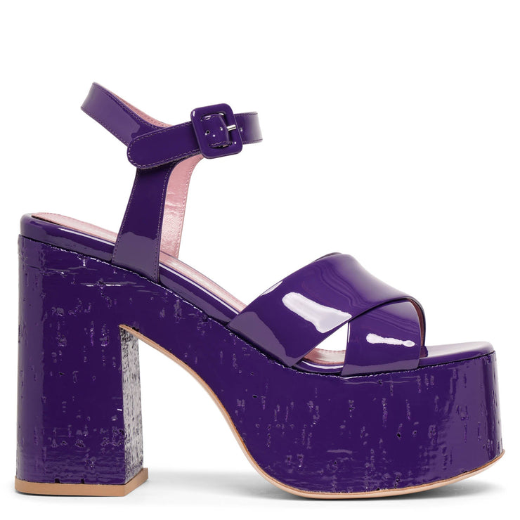 Lacquer Doll dark purple patent platform sandals