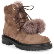 Elba Flat taup suede pom-pom boot