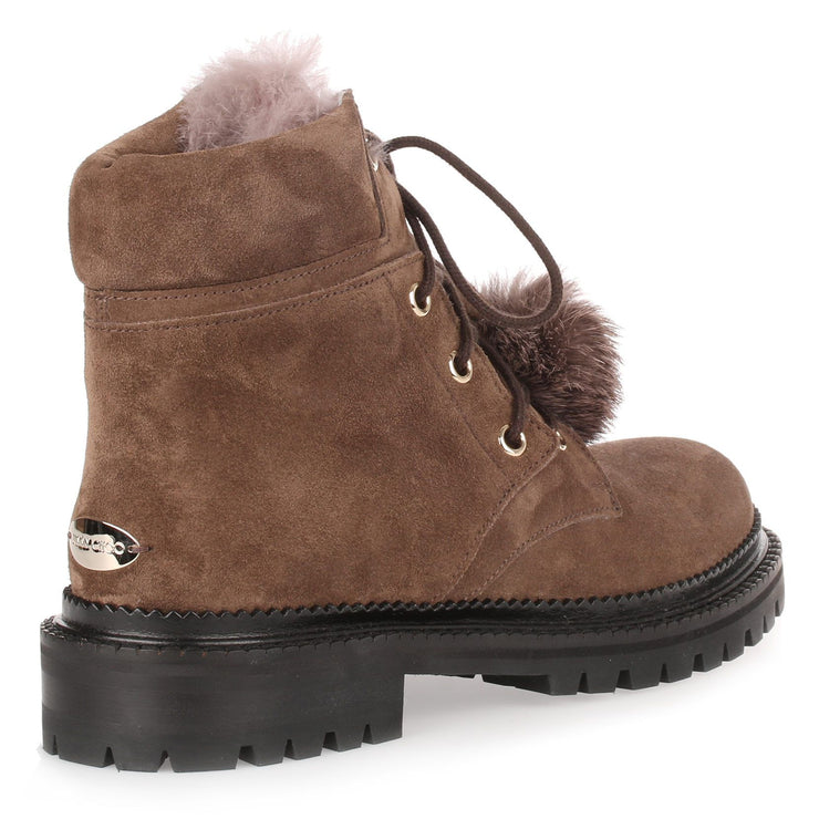 Elba Flat taup suede pom-pom boot