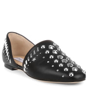 Globe studded black leather flat