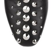 Globe studded black leather flat