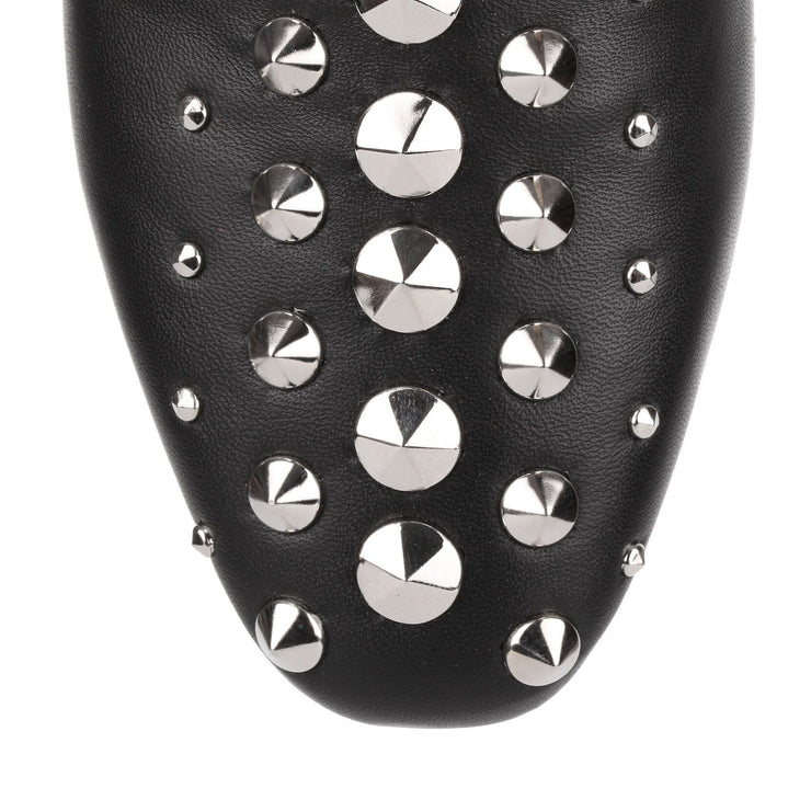 Globe studded black leather flat