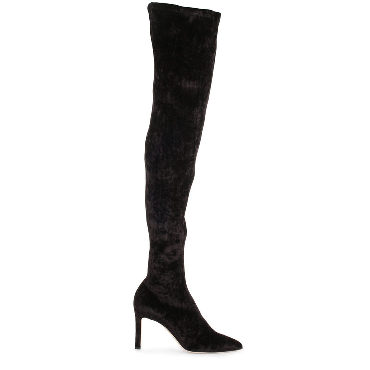 Jimmy Choo Black Stretch Fabric Crystal Embellished Thigh High Boots Size  36.5 Jimmy Choo | TLC