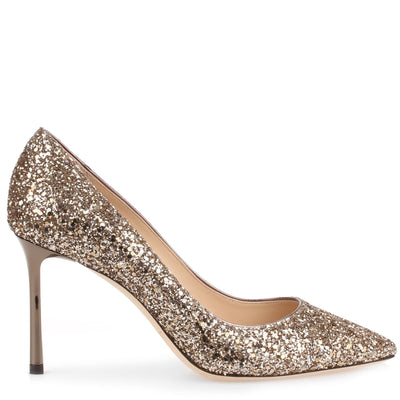 Romy 85 antique gold coarse glitter pump