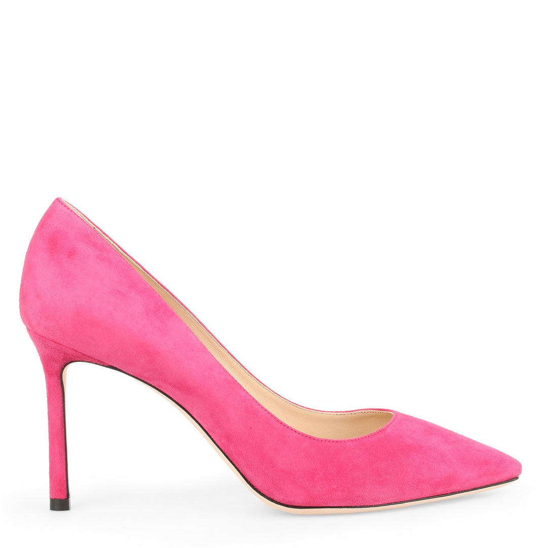 パンプス JIMMY CHOO Antiqued Pink Leather Romy 85 Pumps Ballet-Pink Suede Pointed Pumps with JC Emblem |LOVE 85