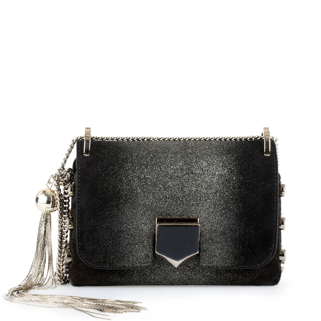 Jimmy Choo Lockett mini black glitter suede bag Savannahs