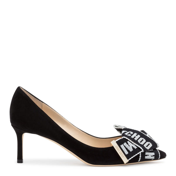 Black Patent Leather Pointed-Toe Pumps with JC Emblem