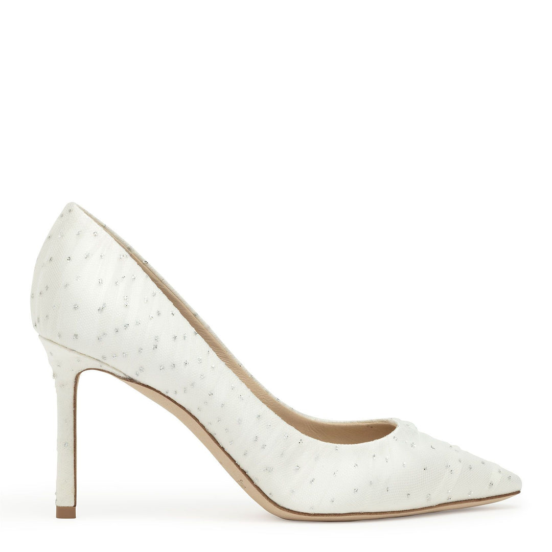 Jimmy Choo Romy 85 white silver satin pumps Savannahs