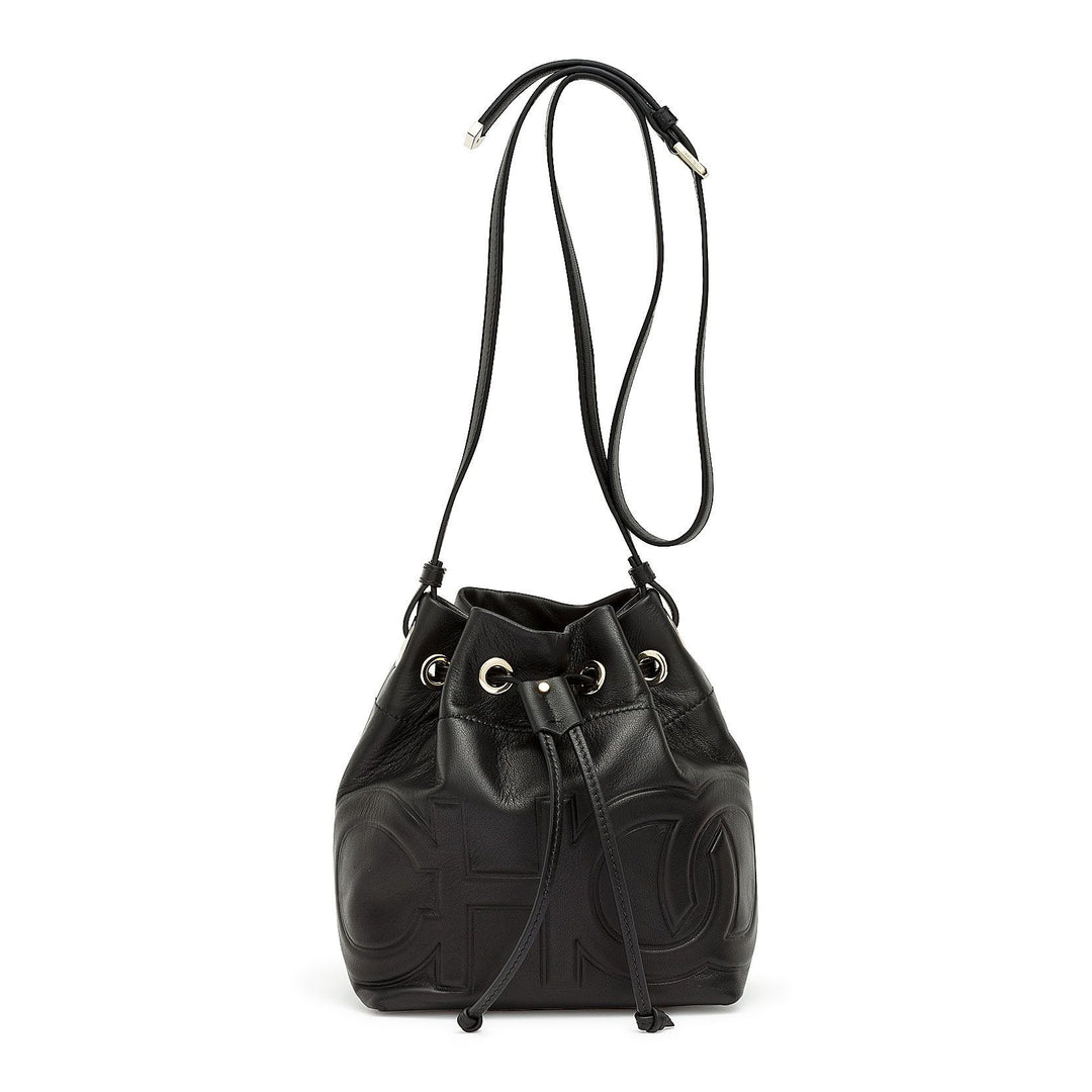 デカCHOOロゴ★Jimmy Choo JUNO S レザー 巾着バッグ 3WAY BLACK デカCHOOロゴ☆Jimmy Choo JUNO S レザー 巾着バッグ 3WAY BLACK