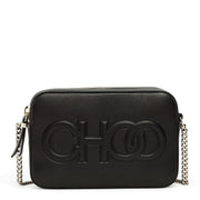 Black nappa leather enbossed choo logo camera bag