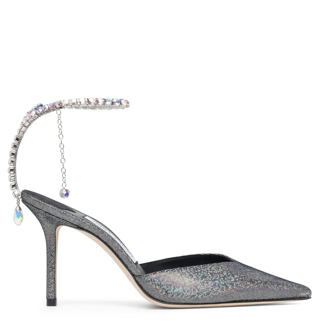 Kumi.O ZEA 95 | Black Satin Sandals with Metal Flowers | New