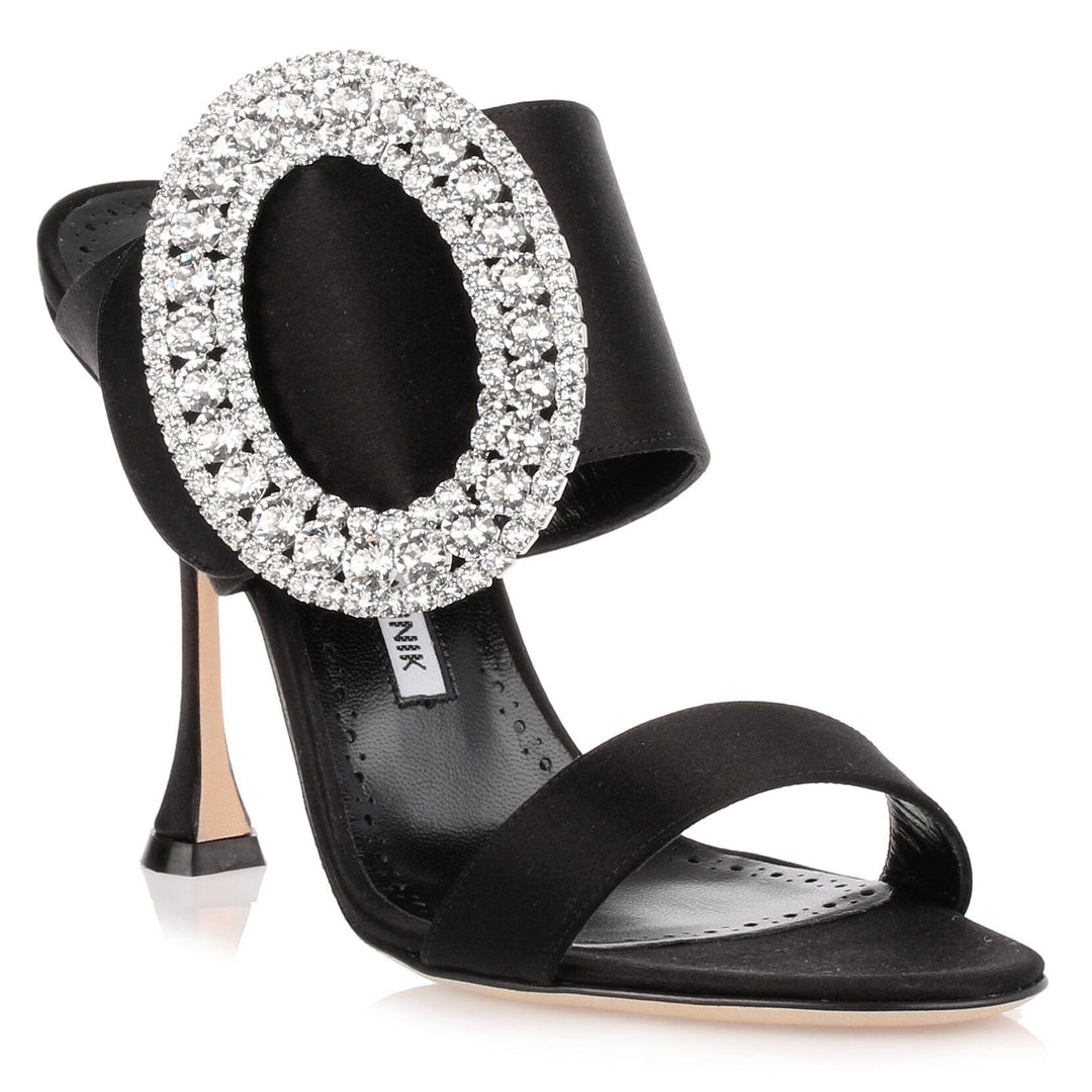 【MANOLO BLAHNIK】Mayfu Sandals BLACK Manolo Blahnik Mayfu Croc Embossed Slide Sandal (Women