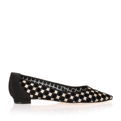 Fortuni Flat check flocked mesh ballerina