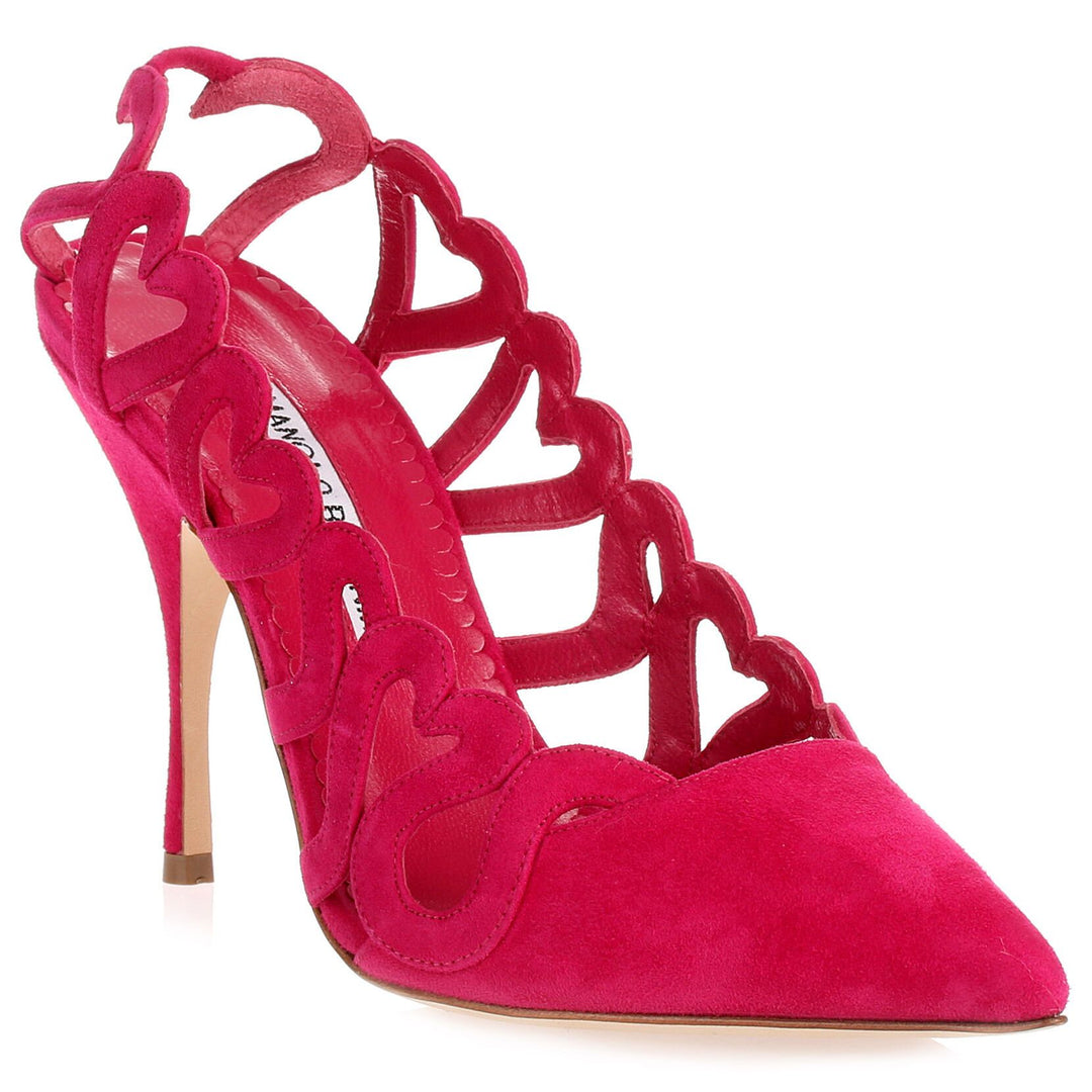 Manolo Blahnik | Wanga pink suede heart pump | Savannahs