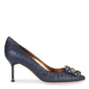 Hangisi 70 blue printed suede, colour buckle pump