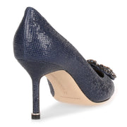 Hangisi 70 blue printed suede, colour buckle pump