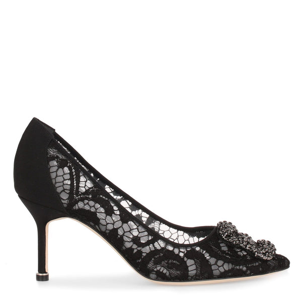 Manolo Blahnik | Hangisi 70 black lace pump | Savannahs