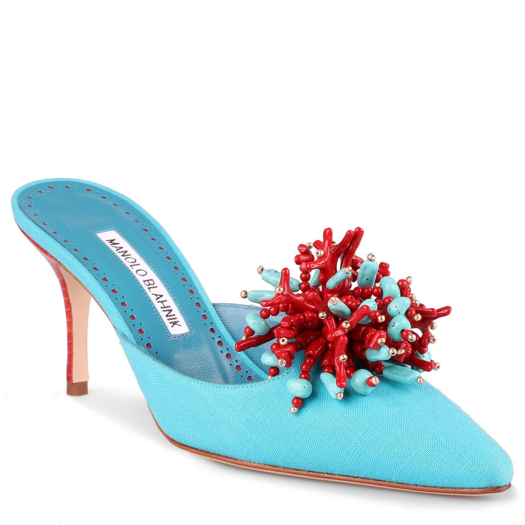Manolo Blahnik | Vorga 70 turquoise mule | Savannahs