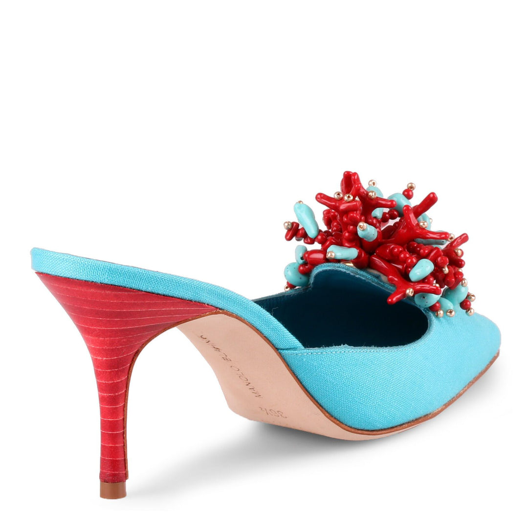 Manolo Blahnik | Vorga 70 turquoise mule | Savannahs