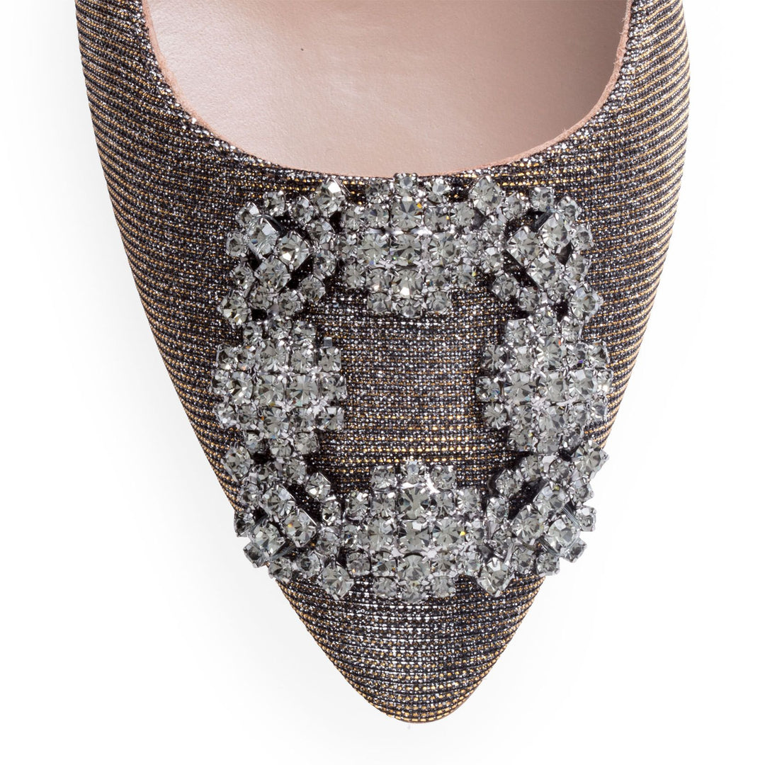 MANOLO BLAHNIKマノロブラニク　HANGISI GLITTER 70 Manolo Blahnik Bronze Glitter Fabric and Crystal Buckle