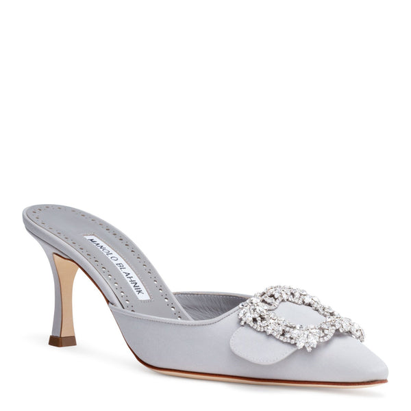 Manolo Blahnik | Maysale 70 Grey Silk Mules | Savannahs