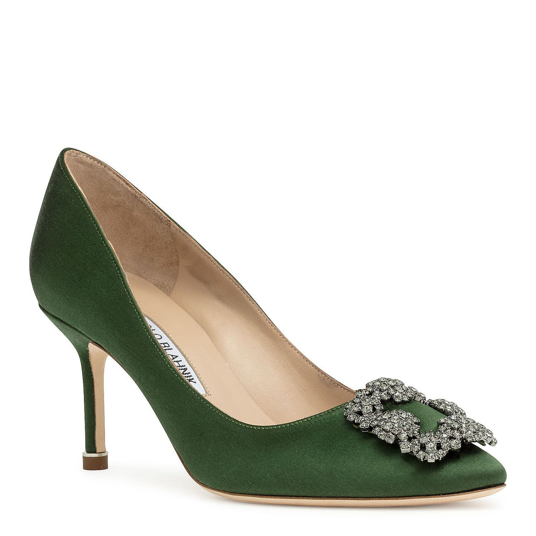 Manolo Blahnik | Hangisi 70 dark green satin pumps | Savannahs