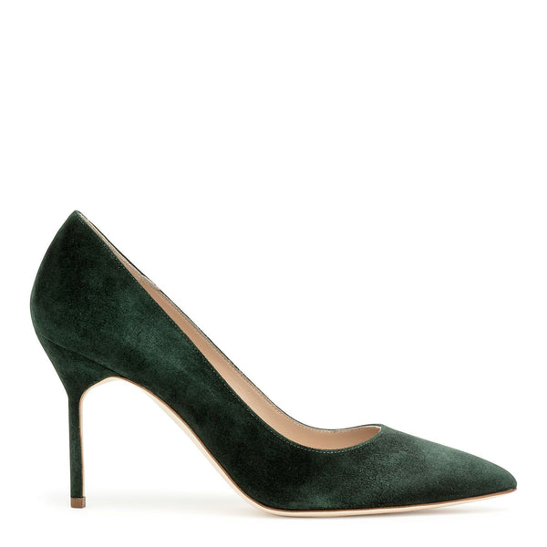 Manolo Blahnik | BB 90 green suede pumps | Savannahs