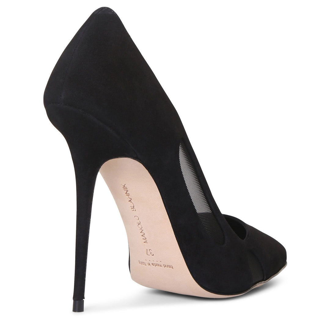 MANOLO BLAHNIK ブラックパンプス 37.5 Manolo Blahnik - Verna Black Suede Crystal Buckle Mary Jane