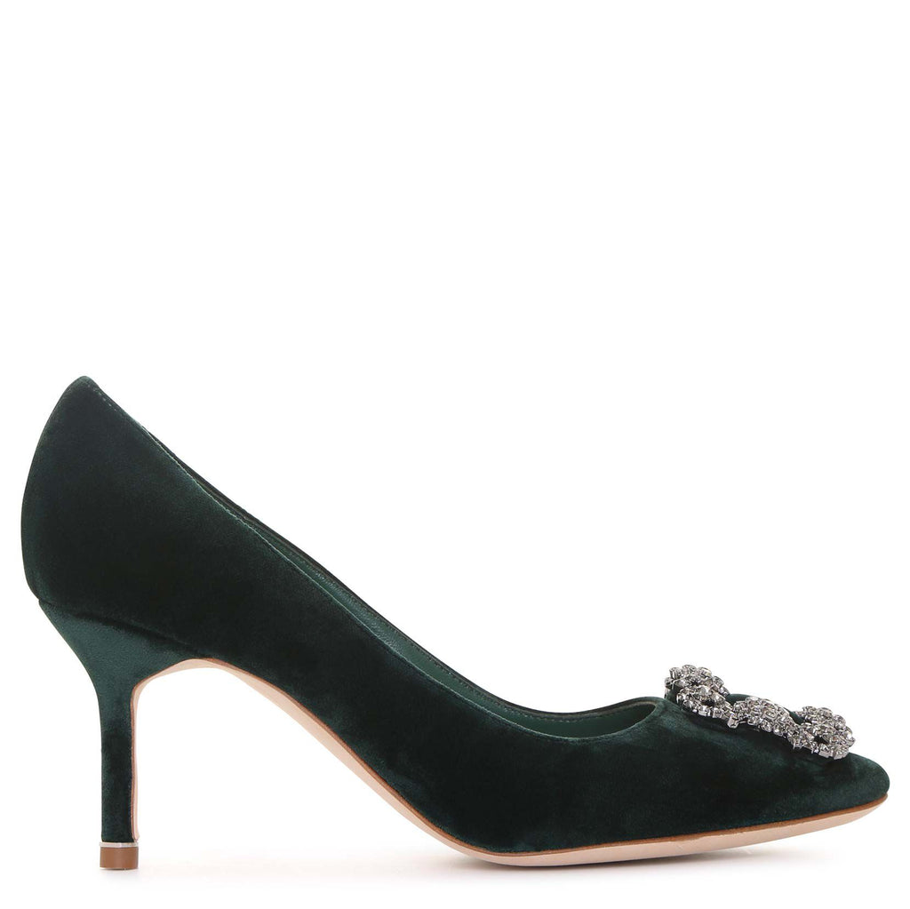 Manolo Blahnik | Hangisi 70 velvet emerald pumps | Savannahs