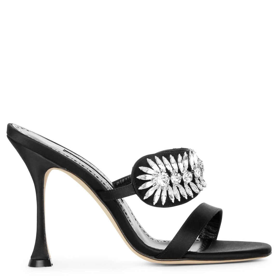 Manolo Blahnik | Skysan 105 black satin sandals | Savannahs