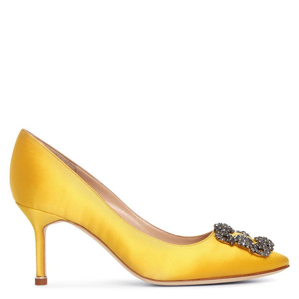 Manolo Blahnik | Hangisi 70 yellow satin pumps | Savannahs