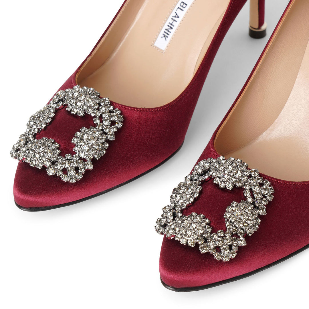 Manolo Blahnik | Hangisi 70 burgundy satin pumps | Savannahs