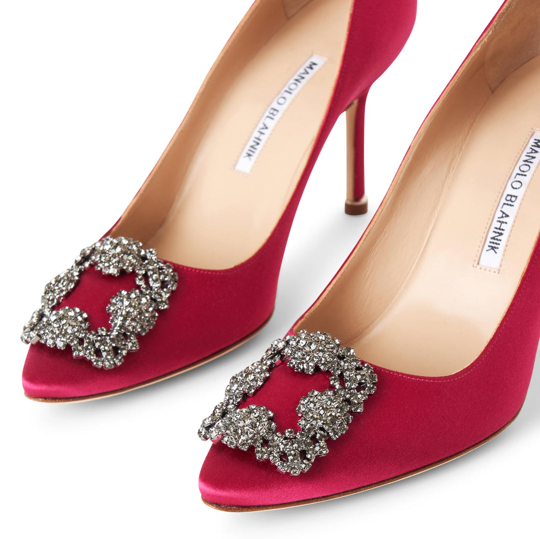 Manolo Blahnik | Hangisi 90 dark pink satin pumps | Savannahs