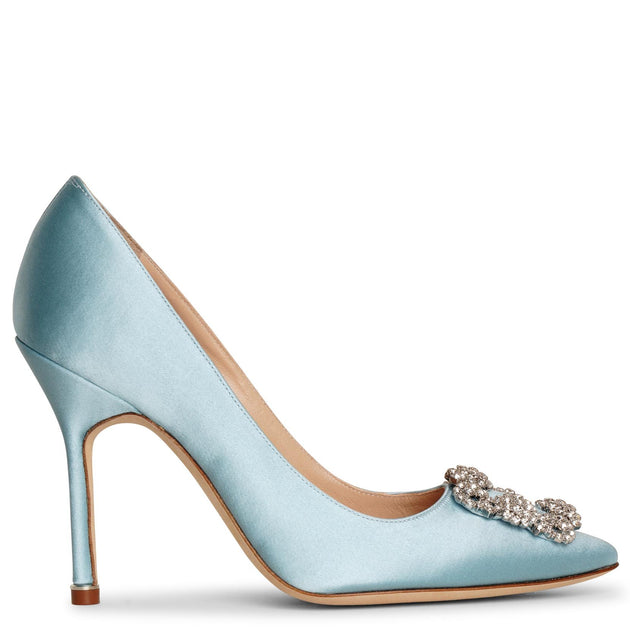 Manolo Blahnik | Hangisi 105 light blue satin pumps | Savannahs